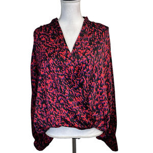Express Blouse size Extra Large Pink Purple Black Faux Wrap Cocktail Dinner Slim